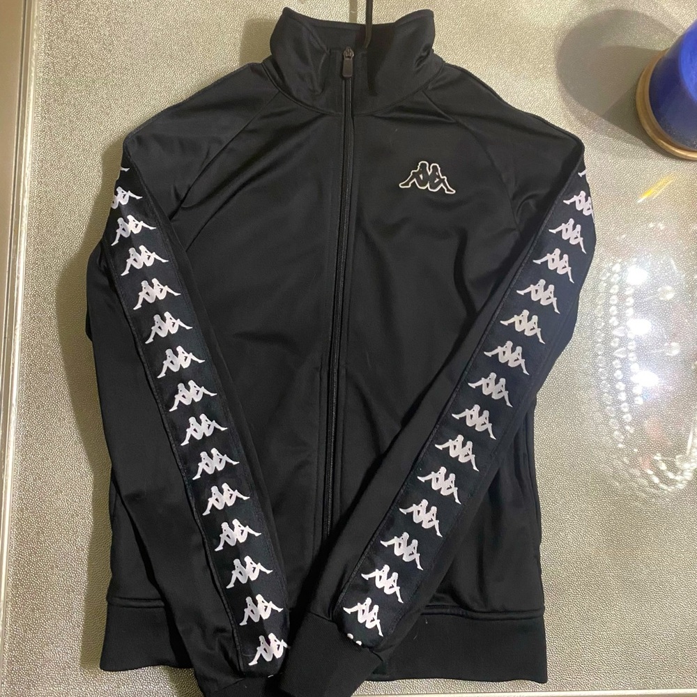 Kappa track jacket, size small and the jacket is black with white.